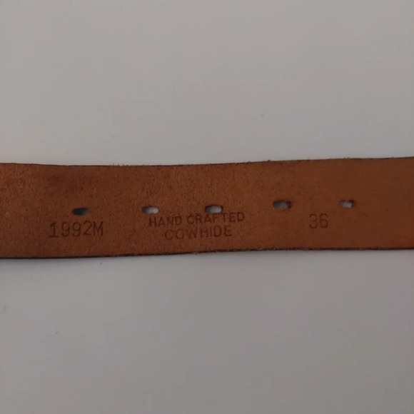 TexTan Vintage Tooled Leather 36 inch mems belt & buckle Cognac brown - Picture 8 of 10